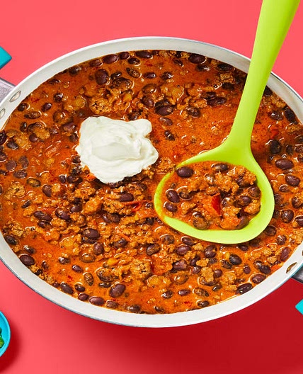 One-Pot Beefy Taco Soup with Mexican Cheese & Sour Cream