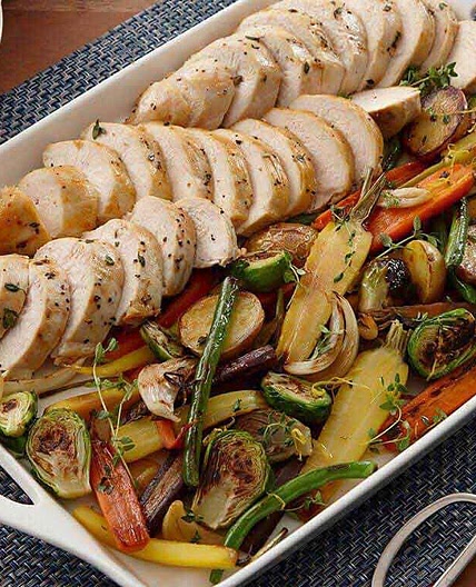 Oven-Roasted Chicken Breasts and Harvest Vegetables