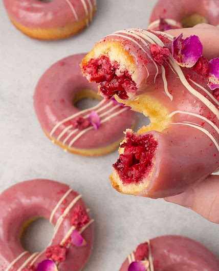 Baked Raspberry Donuts with Raspberry glaze