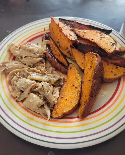 Rotisserie Chicken with Sweet Potato Wedges
