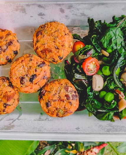 Carrot & Black Beans Fritters with Cashew Sour Cream & Salad