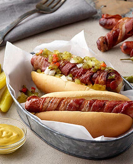 Bacon-Wrapped Hot Dogs on the Grill