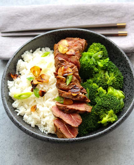 Flat Iron Steak with Lemon, Soy and Crispy Garlic