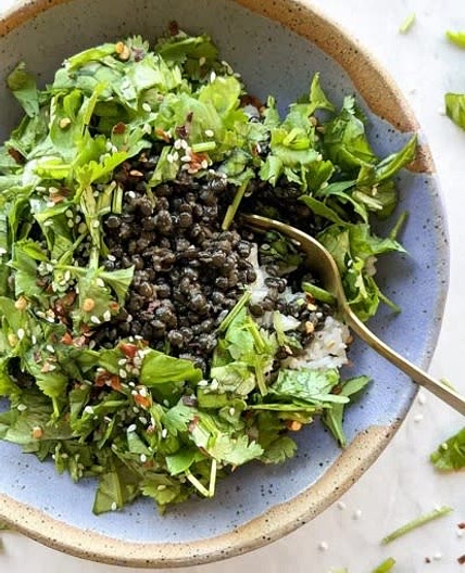 Larb-Inspired Tamari-Spiced Black Lentils with All the Herbs