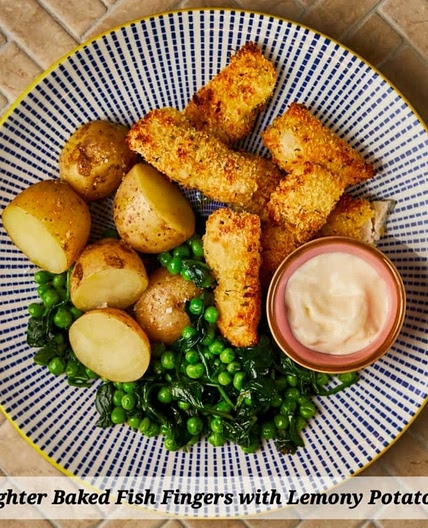 Lighter Baked Fish Fingers with Lemony Potatoes
