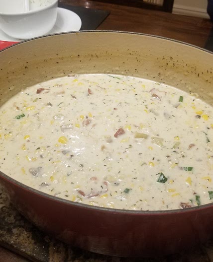 Creamy Corn Chowder (with bacon and chicken)
