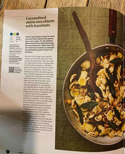 Caramelised onion orecchiette with hazelnuts