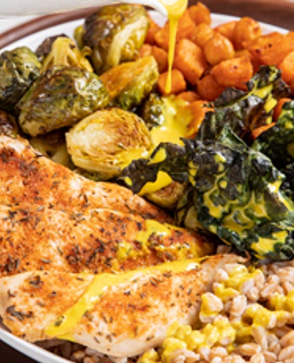 Winter Chicken Grain Bowl with Turmeric Tahini Dressing
