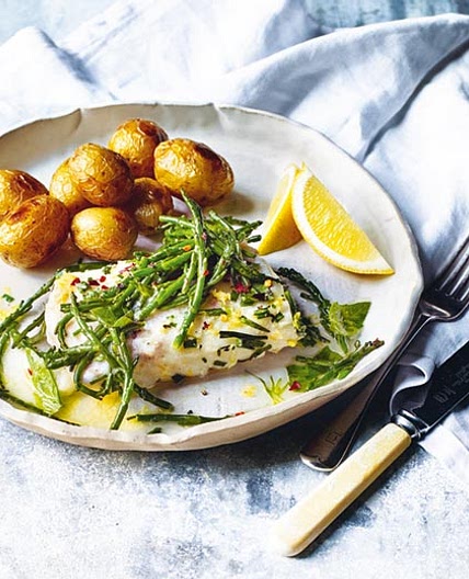 Baked White Fish with Samphire & Lemon