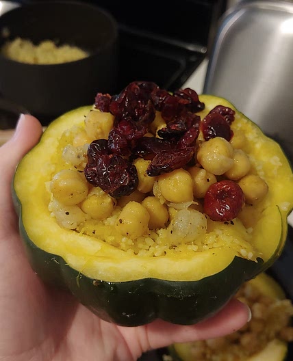 Couscous-stuffed Gem Squash with Chickpeas