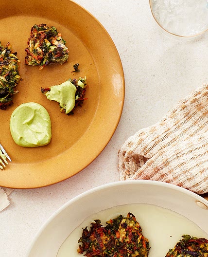 Veggie Fritters with Creamy Avocado Cilantro Sauce