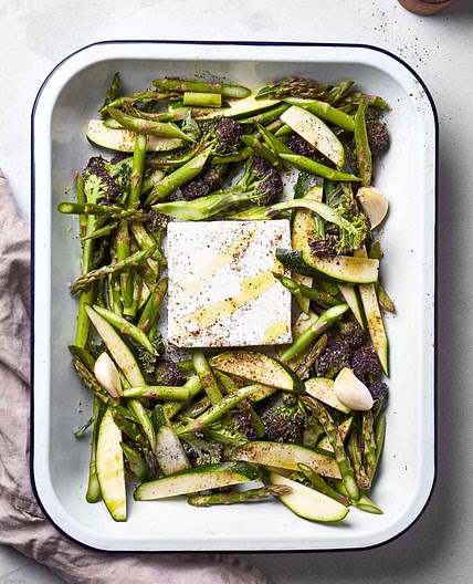 spring veg baked feta pasta