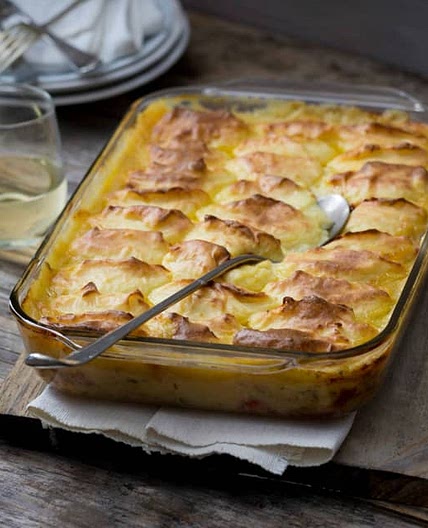 Fish pie with mashed potato topping
