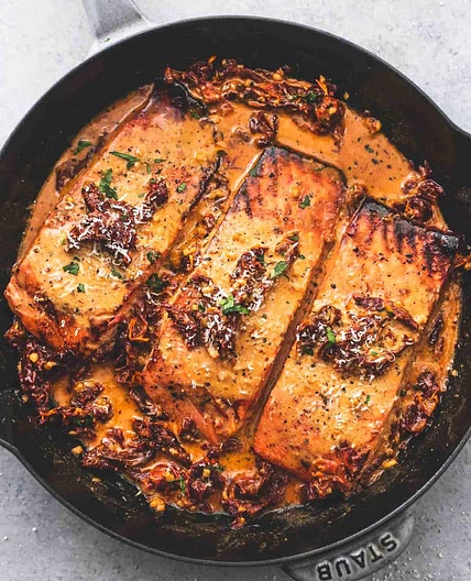 Salmon in Creamy Sun Dried Tomato Sauce