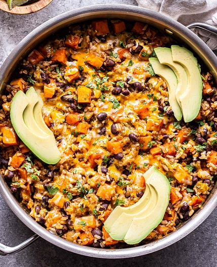 Southwest Sweet Potato, Black Bean and Rice Skillet