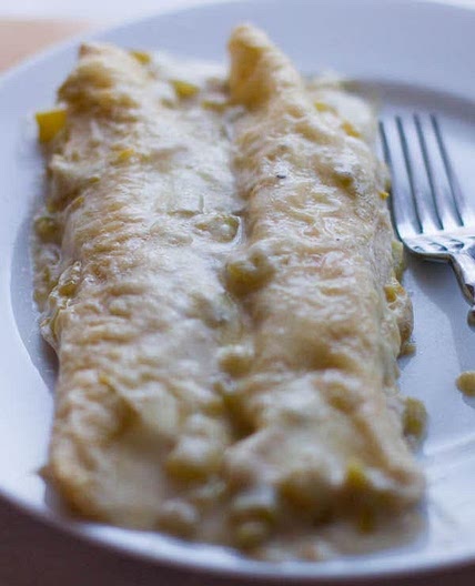 Green Chile Sour Cream Chicken Enchiladas