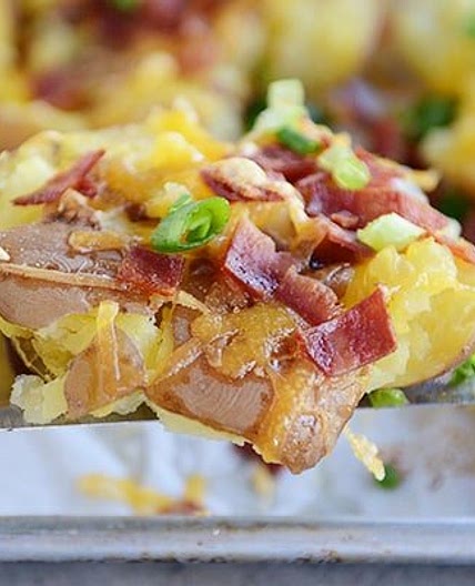 Cheesy Bacon and Garlic Butter Smashed Red Potatoes