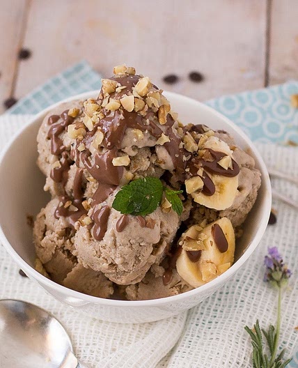 Tofu & Banana Ice-Cream with Peanut Butter Chocolate Sauce