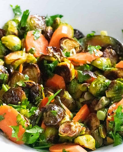 Roast brussel sprouts and pickled carrots