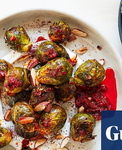 Harissa roast sprouts with lemon-tahini yoghurt