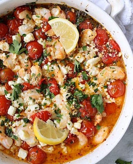 Spicy Baked Shrimp with Tomatoes and Feta Cheese
