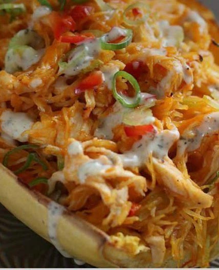 Buffalo Chicken Stuffed Spaghetti Squash