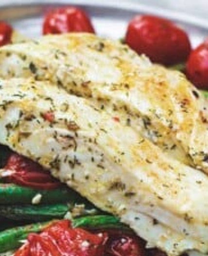 One pan Mediterranean Baked Halibut Recipe with Vegetables