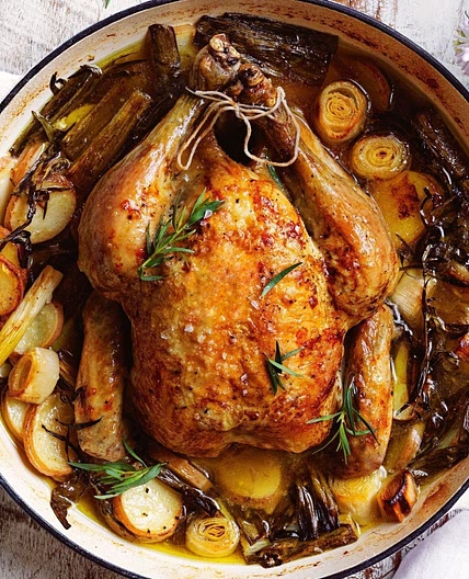 Slow-Roasted Chicken, Potatoes, Melted Leeks