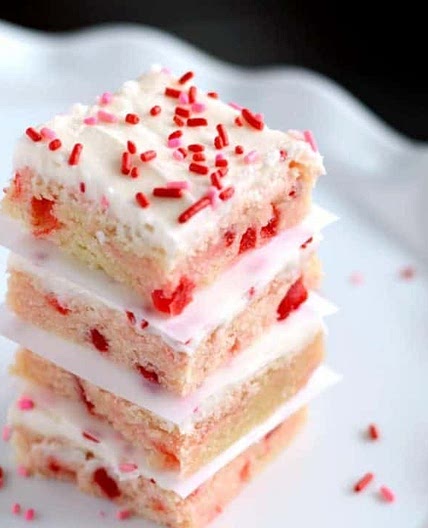 Maraschino Cherry Sugar Cookie Bars with Cream Cheese Frosting