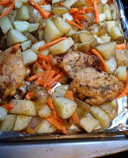 Roasted Paprika Chicken Thighs with Carrots & Potatoes