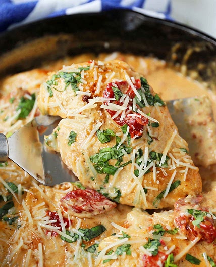 Skillet Chicken with Sun-Dried Tomato Parmesan Cream Sauce