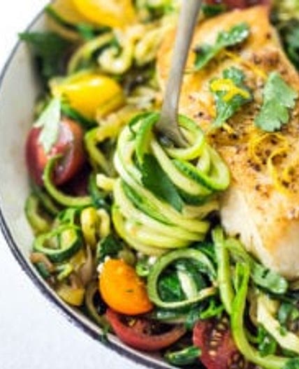 Lemony Zucchini Noodless with Halibut