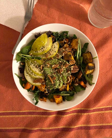 Winter salad - roasted roots and pear