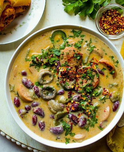 Creamy Red Bean Soup with Smoked Sausage