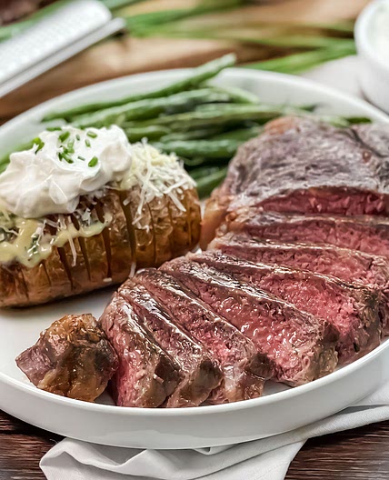 Air Fryer Steak and Hasselback Potato Dinner