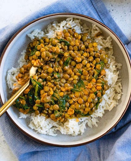 Lentil curry and rice