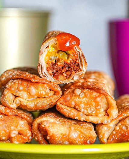 Cheeseburger Rolls Using Walnuts Wrapped In Egg Rolls