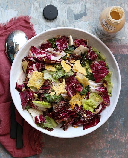 Grilled Romaine and Radicchio Caesar salad