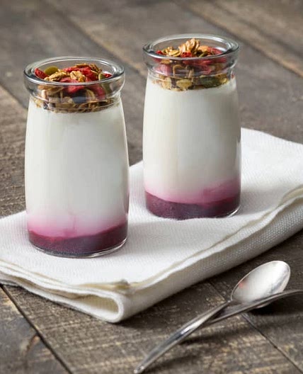 Yoghurt with red berry coulis