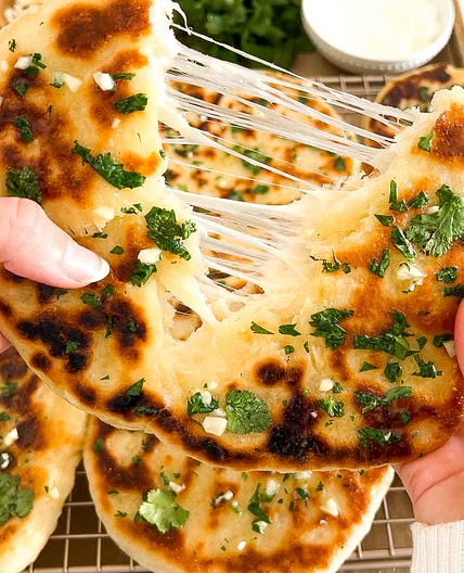 Cheese-Stuffed Garlic Naan