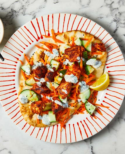 Chicken Tikka Naan With Indian-Style Salad And Mint Yoghurt