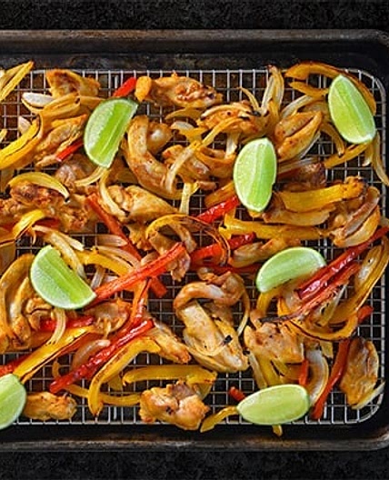 Sheet Pan Chicken Fajitas + Avocado Crema