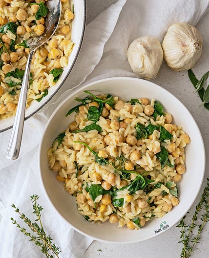 Creamy Garlic Butter Chick Peas & Orzo