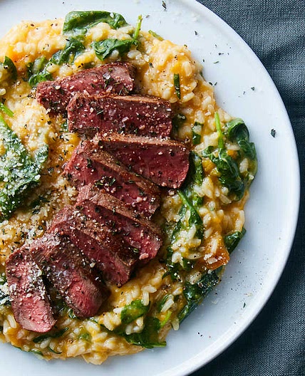Seared Steak with Butternut Squash Risotto & Parmesan