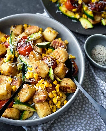 Pan Fried Gnocchi with Tomato, Corn and Zucchini