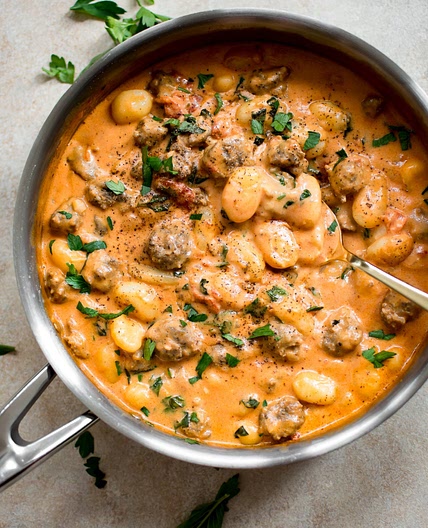 One Pan Creamy Gnocchi with Sausage