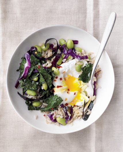 Poached Egg with Rice and Edamame