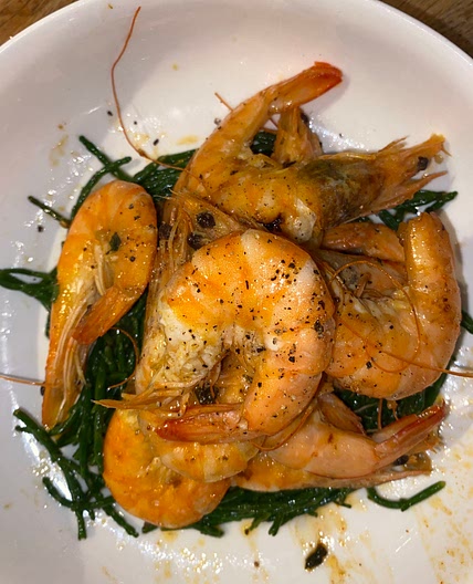 King prawns on a bed of samphire