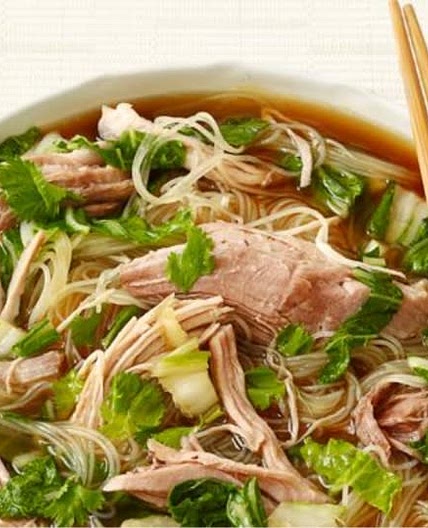 Slow-cooker soy-ginger pork with rice noodles