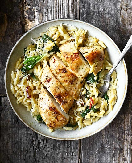 One Skillet Parmesan Chicken and Orzo